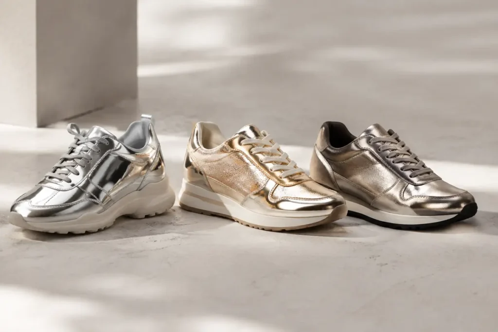 Metaliczne sneakersy – jak nosić srebrne i złote modele?