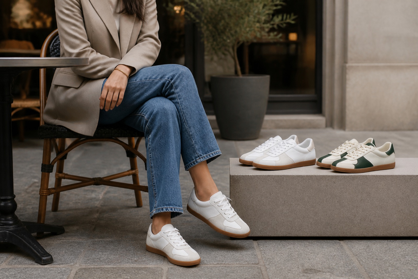 Inspiracja stylizacyjna Adidas Samba – białe i zielone warianty