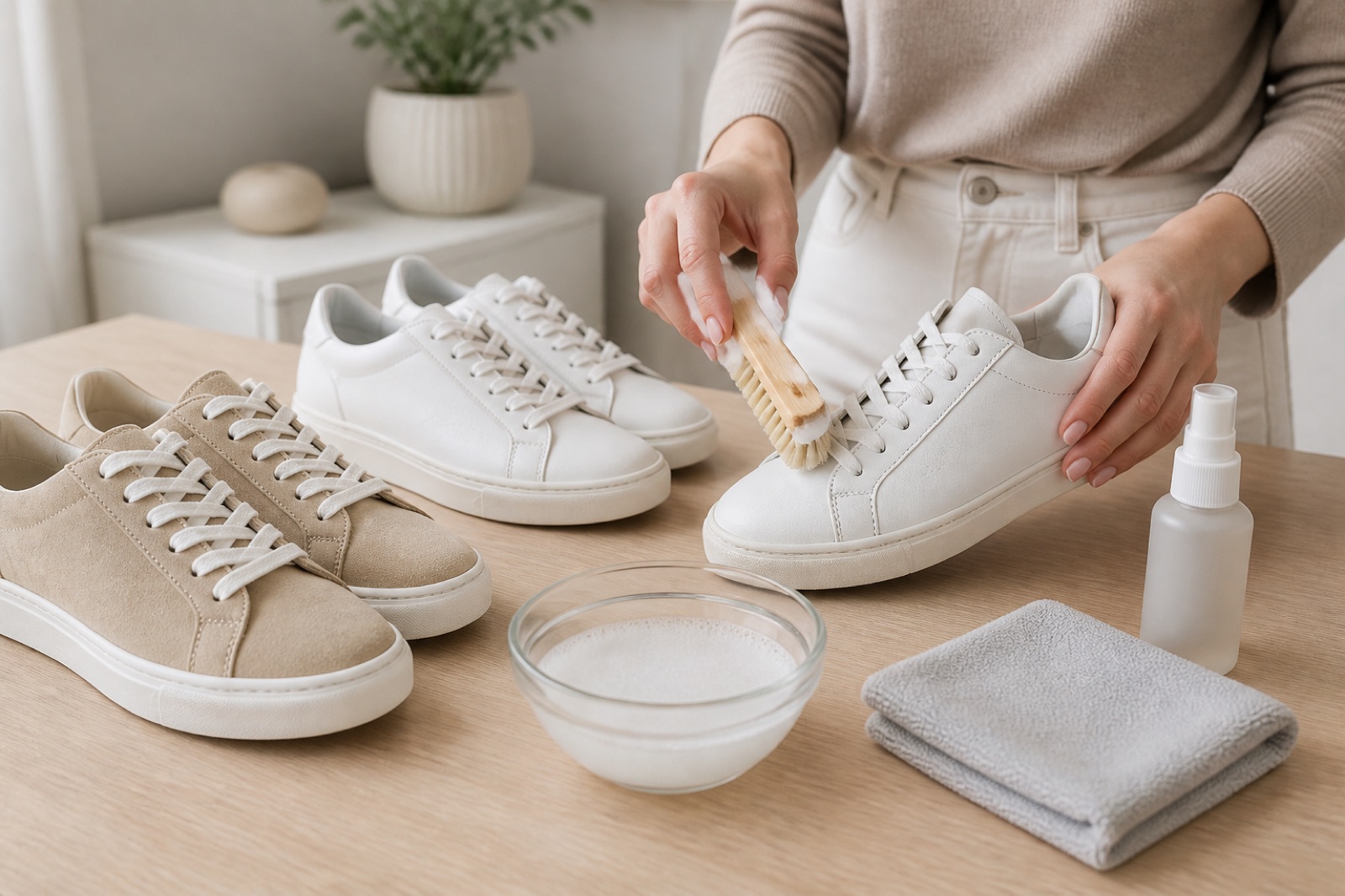 jak czyścić zamszowe sneakersy – ilustracja poradnikowa